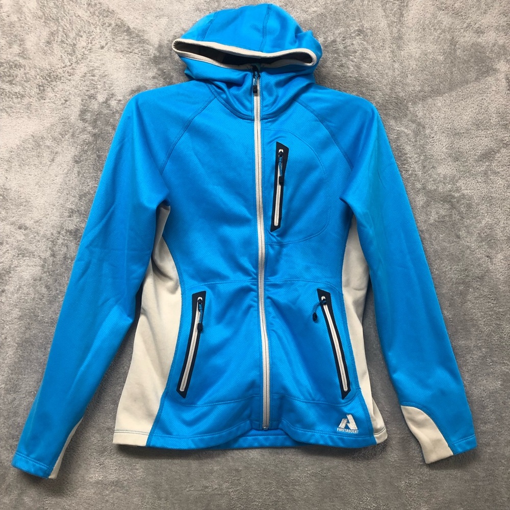Eddie Bauer First Ascent Jacket Womens Small  Hooded Full Zip Blue High Neck